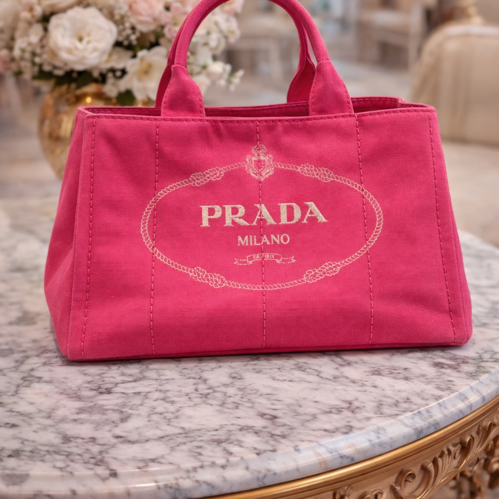 Prada Pink Canvas Tote Bag Large